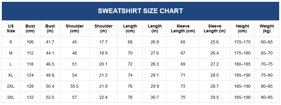 Brookmonts Men’s Fleece Hoodie – Thick Warm Zip-Up Jacket for Winter Size Chart