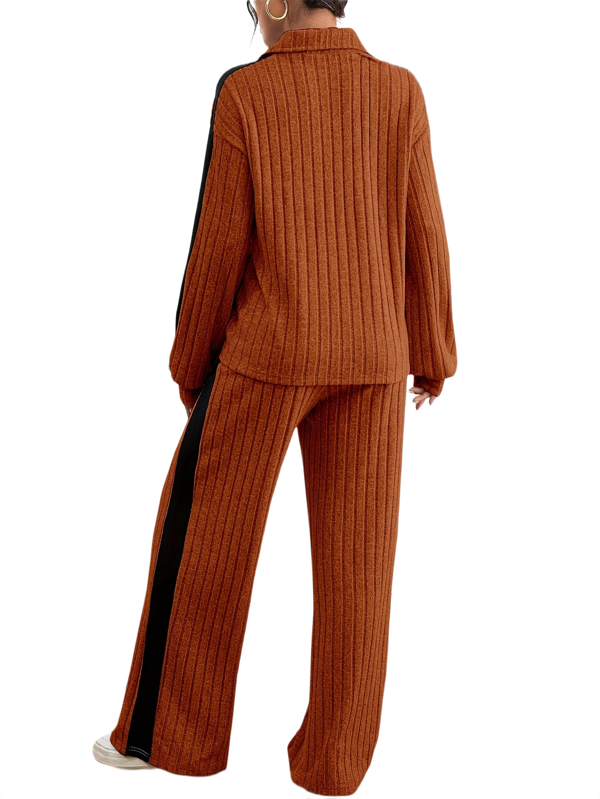 Women’s Ribbed Lounge Set – Long Sleeve Top & Wide-Leg Trousers