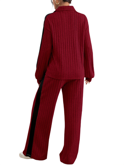 Women’s Ribbed Lounge Set – Long Sleeve Top & Wide-Leg Trousers