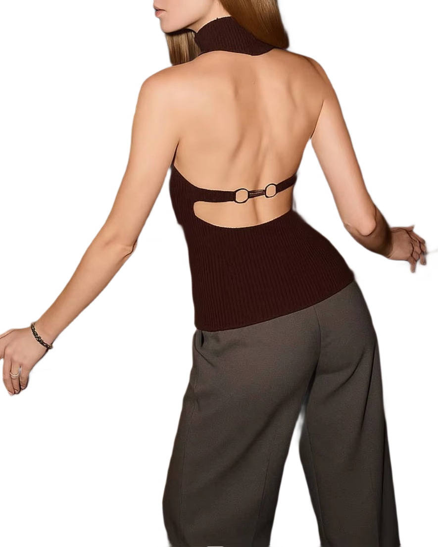 Brookmonts Women’s Backless Turtleneck Sweater – Slim Fit Knit Pullover