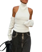 Brookmonts Women’s Backless Turtleneck Sweater – Slim Fit Knit Pullover