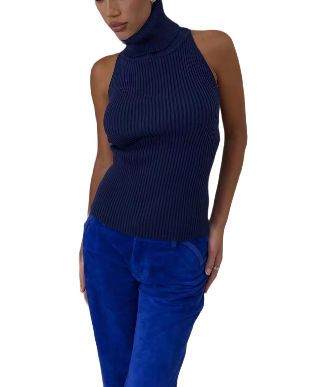 Brookmonts Women’s Backless Turtleneck Sweater – Slim Fit Knit Pullover