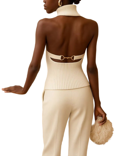 Brookmonts Women’s Backless Turtleneck Sweater – Slim Fit Knit Pullover