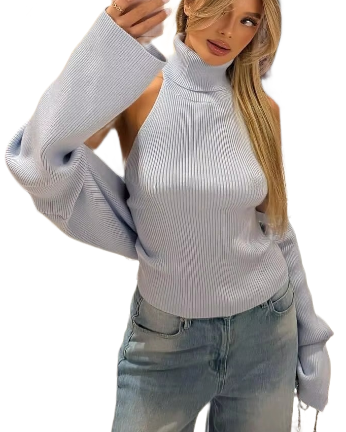 Brookmonts Women’s Backless Turtleneck Sweater – Slim Fit Knit Pullover