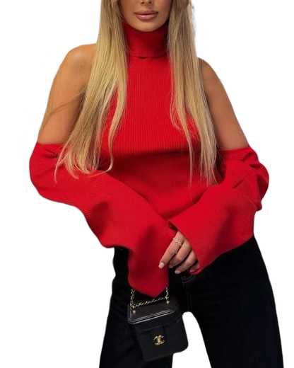 Brookmonts Women’s Backless Turtleneck Sweater – Slim Fit Knit Pullover