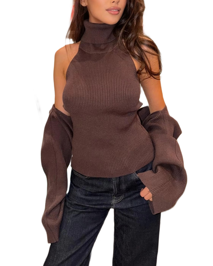 Brookmonts Women’s Backless Turtleneck Sweater – Slim Fit Knit Pullover