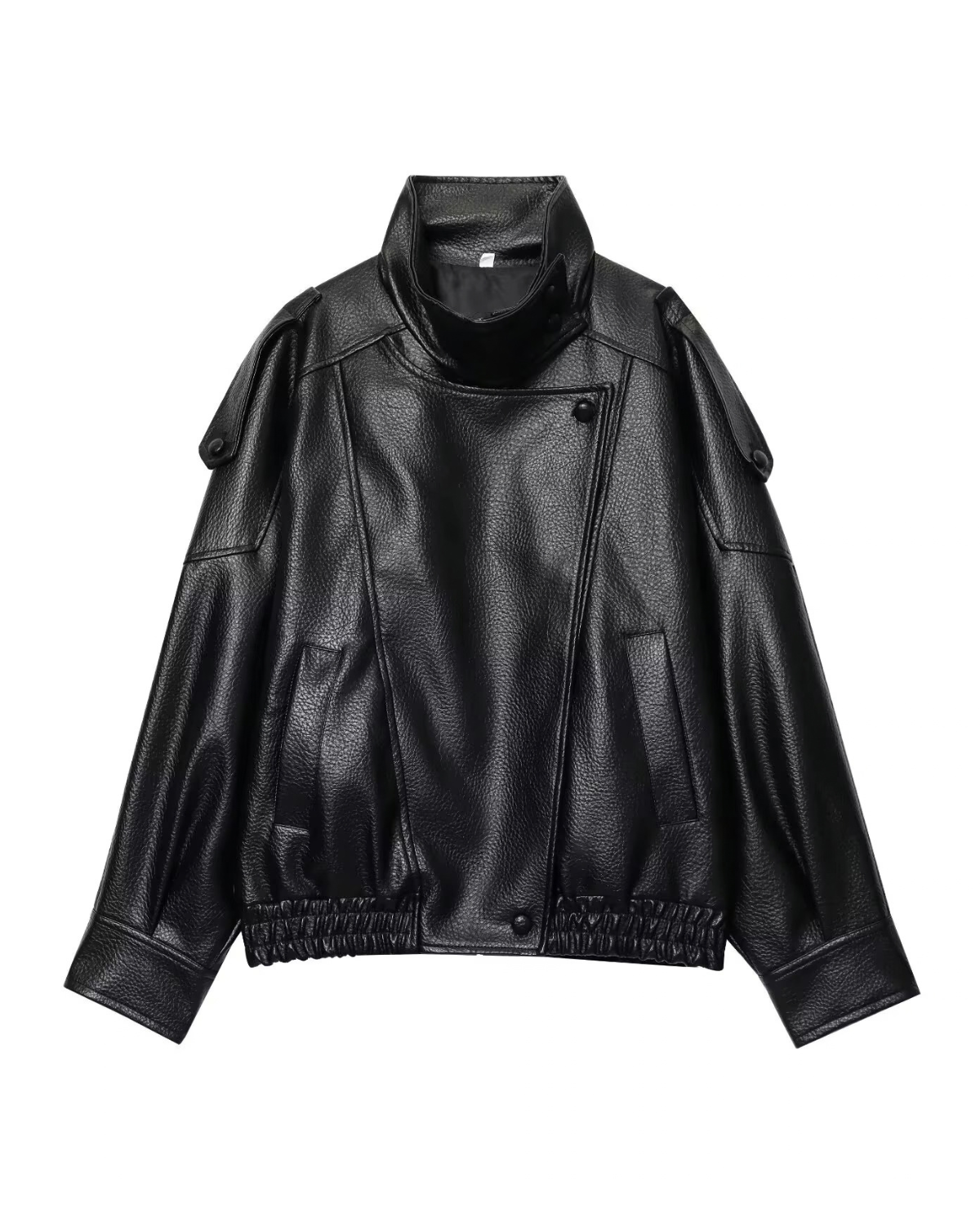Women’s Black Faux Leather Jacket – Oversized Zip-Up Coat