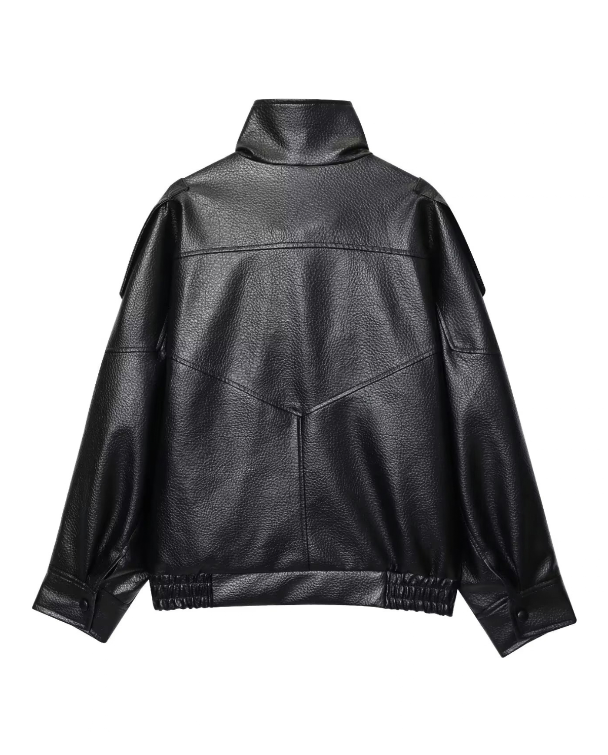 Women’s Black Faux Leather Jacket – Oversized Zip-Up Coat