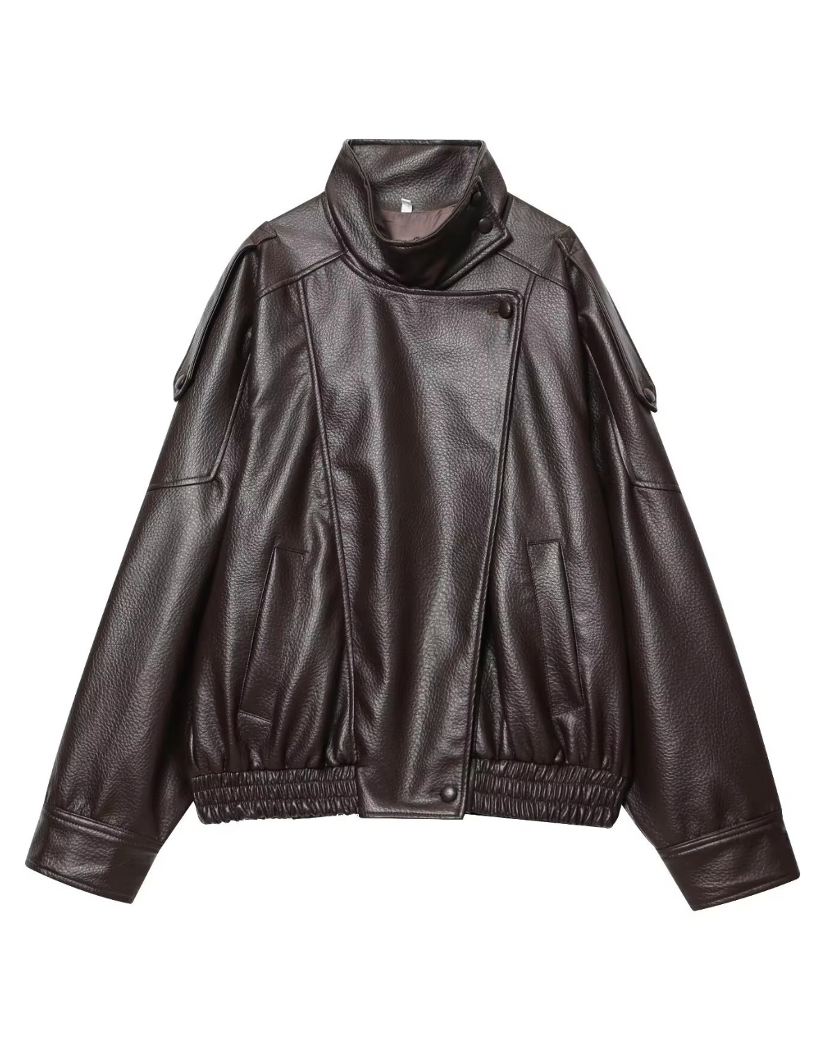 Women’s Black Faux Leather Jacket – Oversized Zip-Up Coat