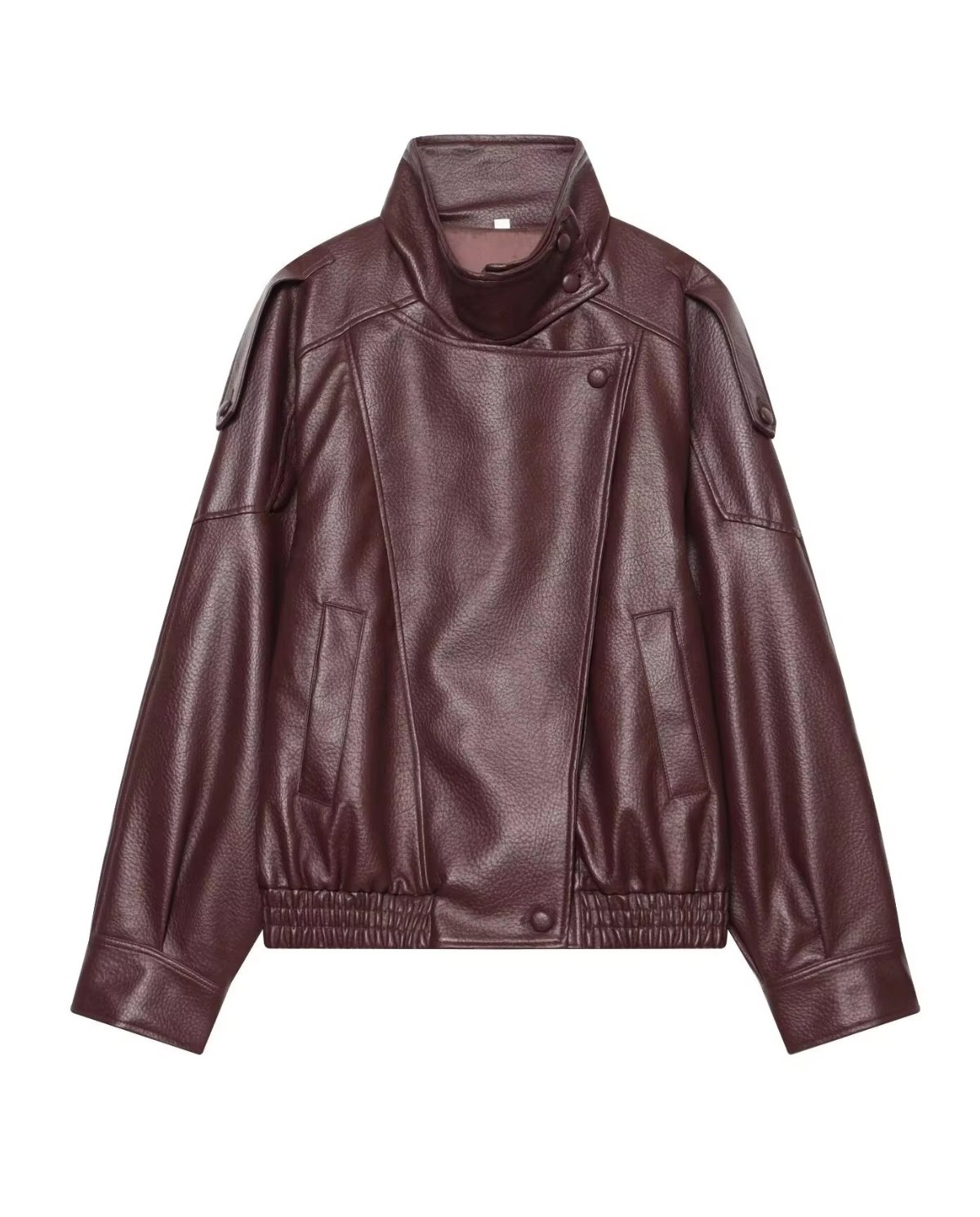Women’s Black Faux Leather Jacket – Oversized Zip-Up Coat