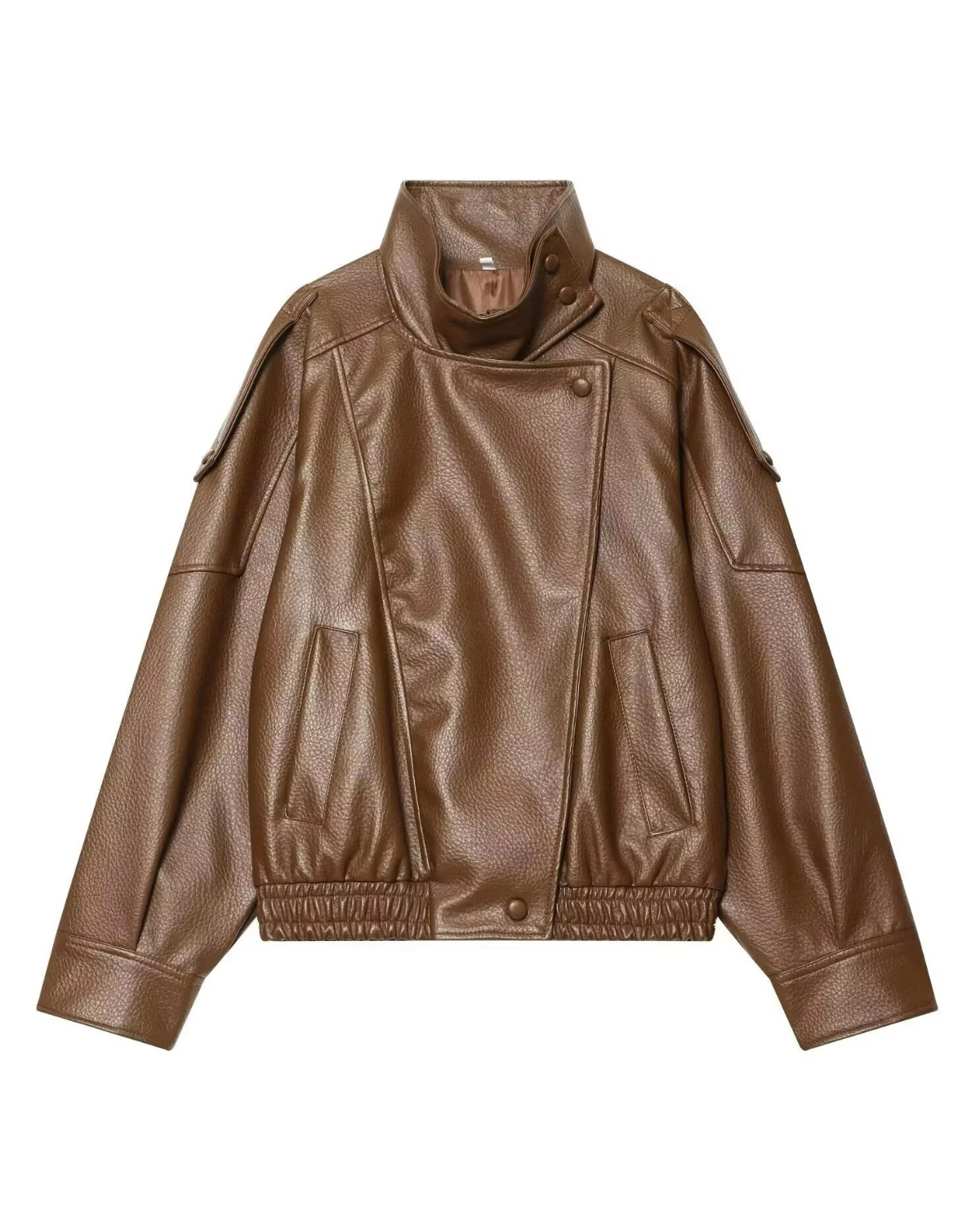 Women’s Black Faux Leather Jacket – Oversized Zip-Up Coat