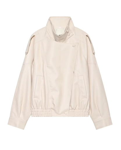 Women’s Black Faux Leather Jacket – Oversized Zip-Up Coat
