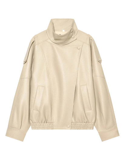 Women’s Black Faux Leather Jacket – Oversized Zip-Up Coat