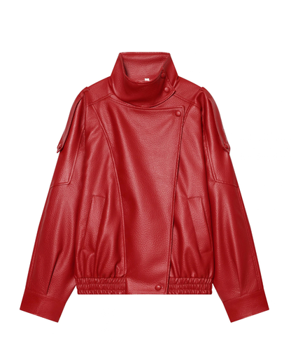 Women’s Black Faux Leather Jacket – Oversized Zip-Up Coat