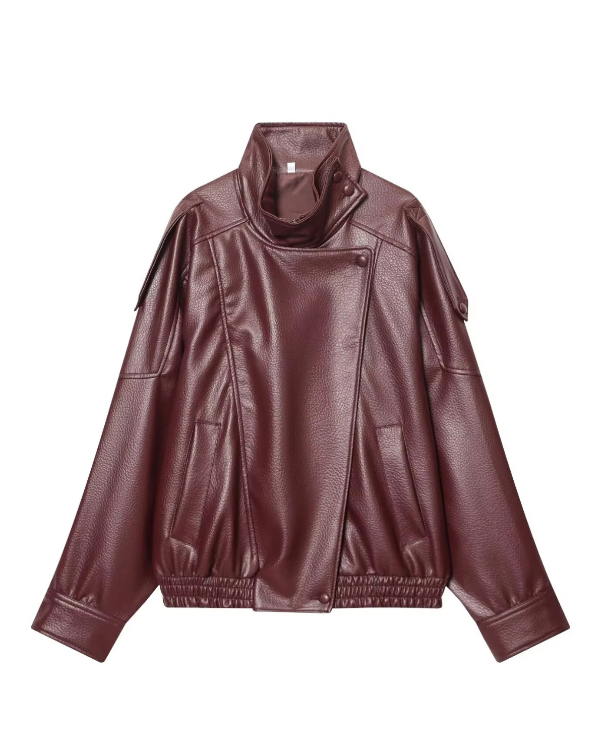 Women’s Black Faux Leather Jacket – Oversized Zip-Up Coat