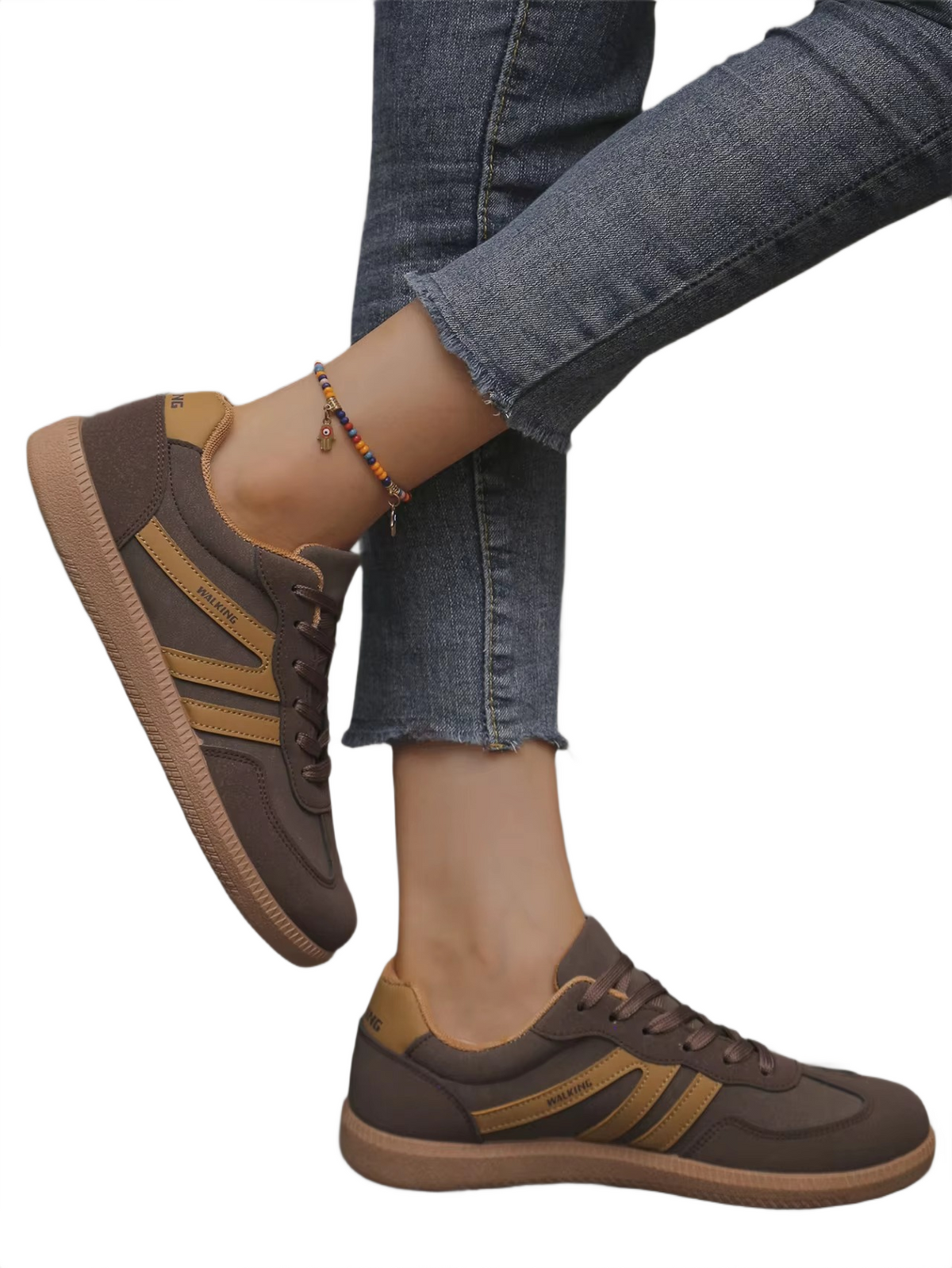 Brookmonts Women’s Casual Sneakers – Lace-Up Mixed Colour PU Leather Shoes