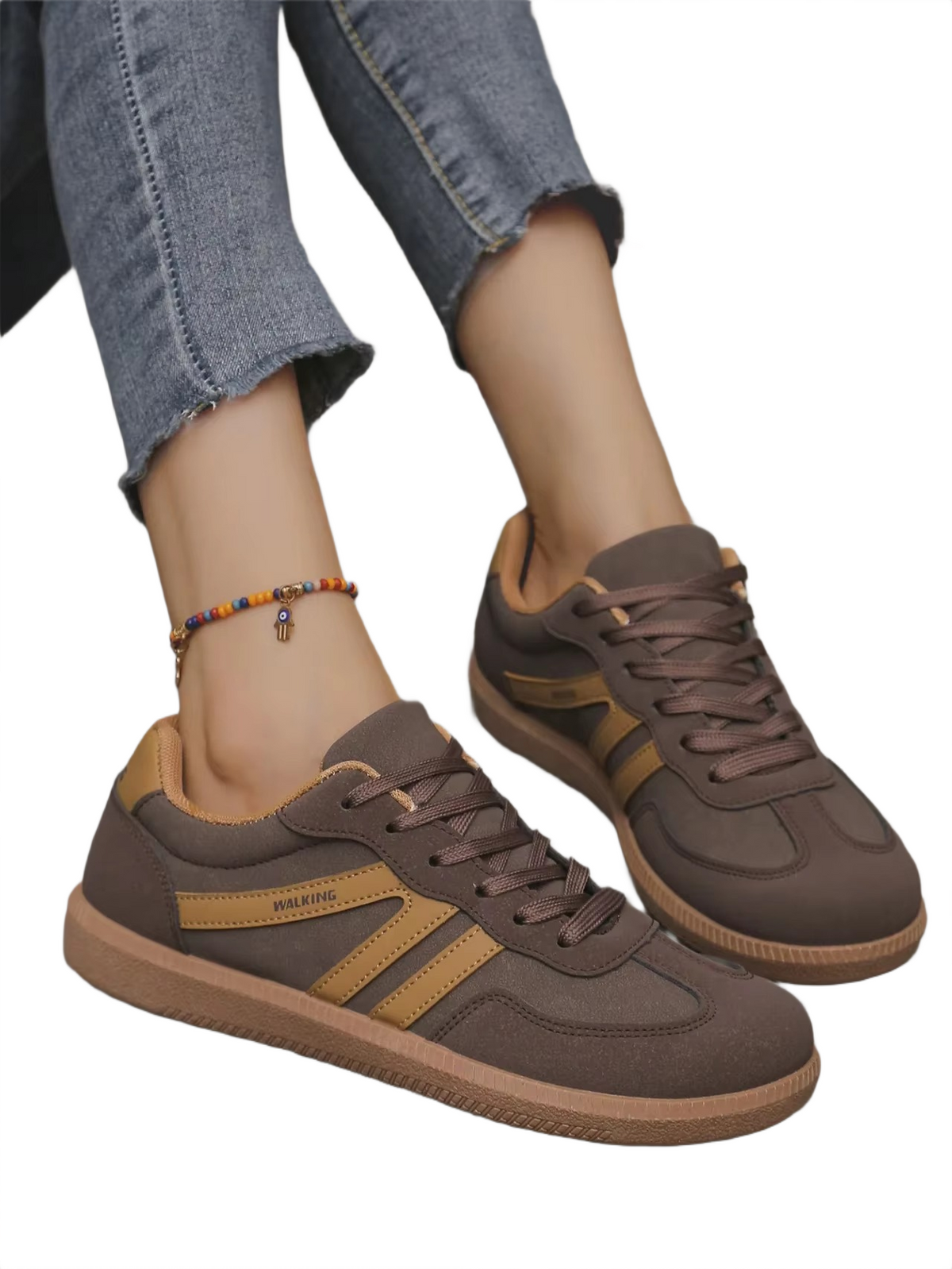 Brookmonts Women’s Casual Sneakers – Lace-Up Mixed Colour PU Leather Shoes