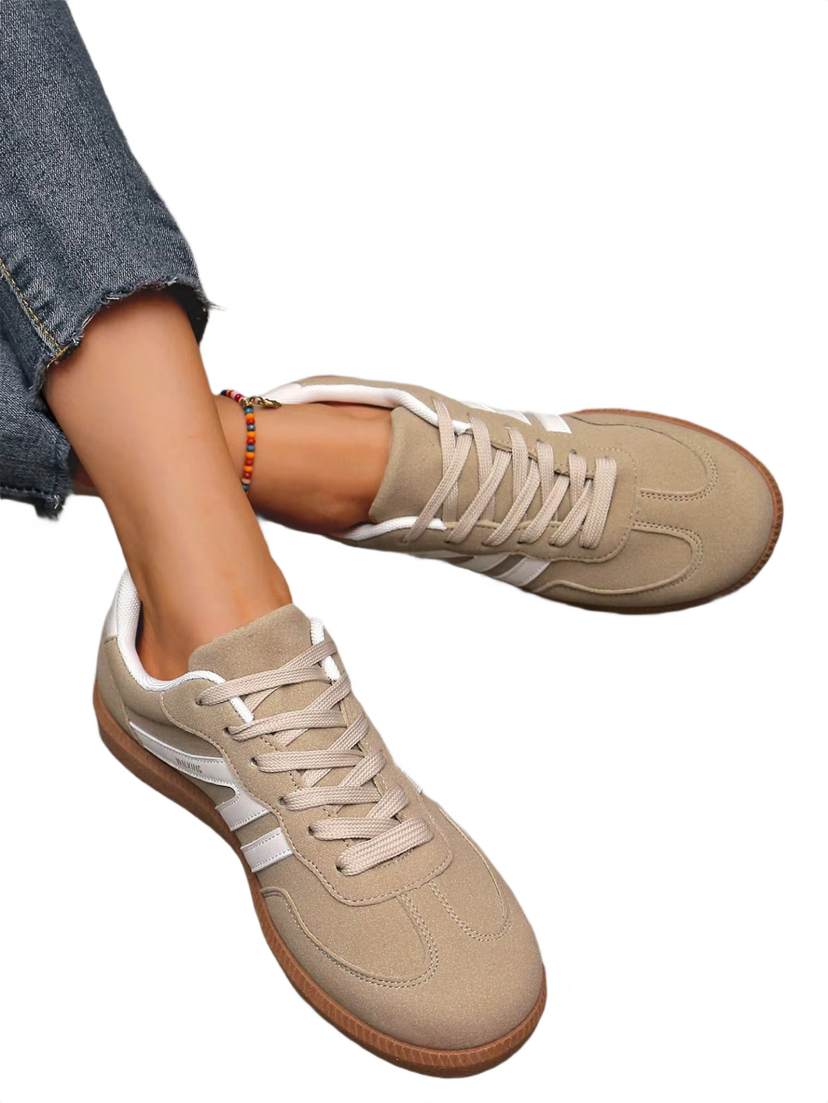 Brookmonts Women’s Casual Sneakers – Lace-Up Mixed Colour PU Leather Shoes