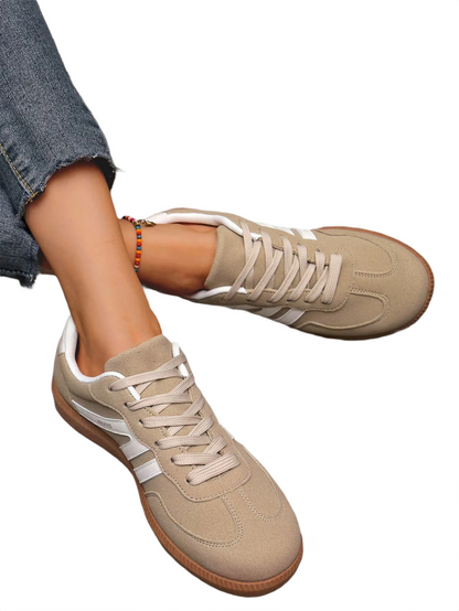 Brookmonts Women’s Casual Sneakers – Lace-Up Mixed Colour PU Leather Shoes