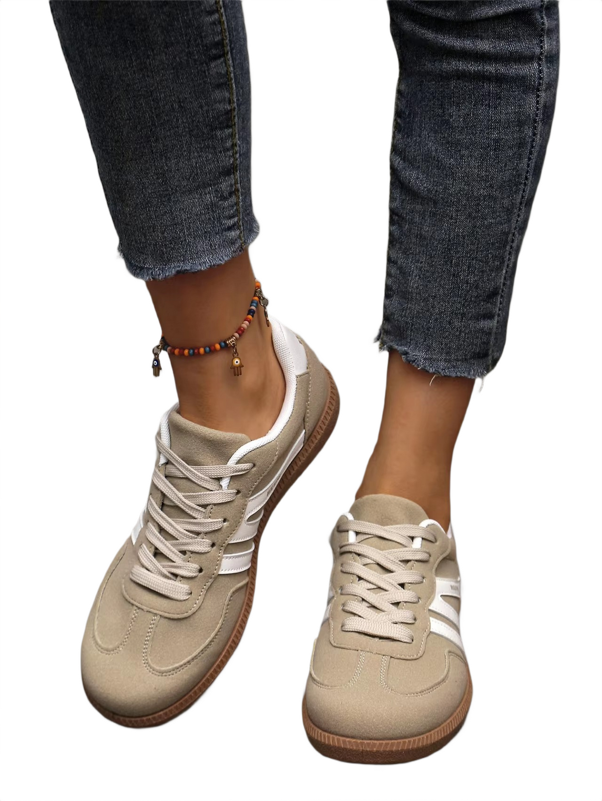 Brookmonts Women’s Casual Sneakers – Lace-Up Mixed Colour PU Leather Shoes