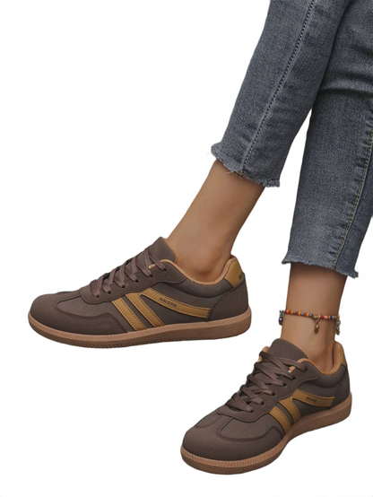Brookmonts Women’s Casual Sneakers – Lace-Up Mixed Colour PU Leather Shoes