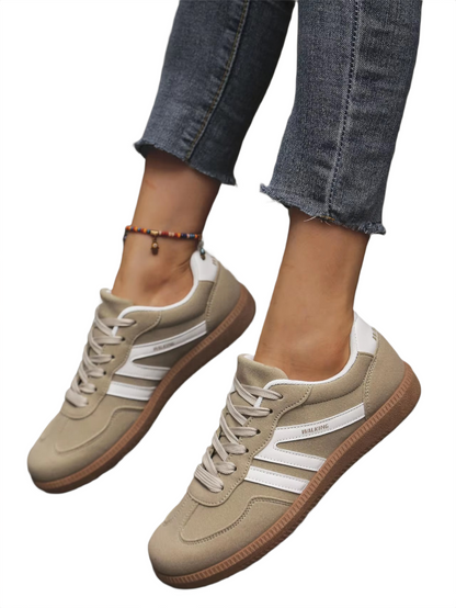 Brookmonts Women’s Casual Sneakers – Lace-Up Mixed Colour PU Leather Shoes