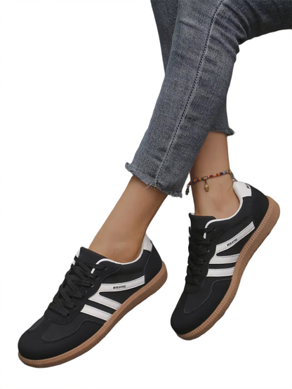 Brookmonts Women’s Casual Sneakers – Lace-Up Mixed Colour PU Leather Shoes