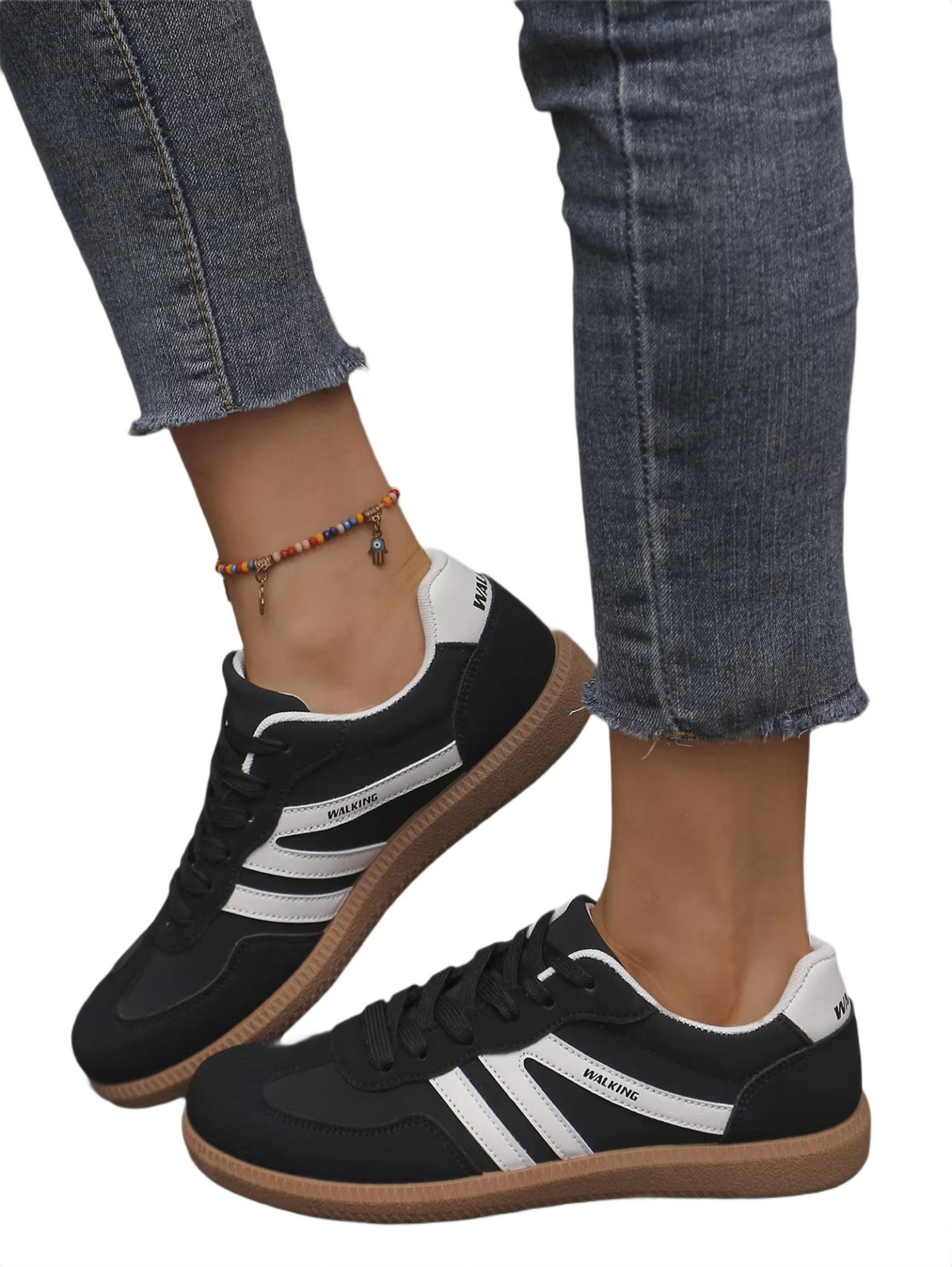 Brookmonts Women’s Casual Sneakers – Lace-Up Mixed Colour PU Leather Shoes