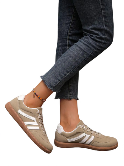 Brookmonts Women’s Casual Sneakers – Lace-Up Mixed Colour PU Leather Shoes
