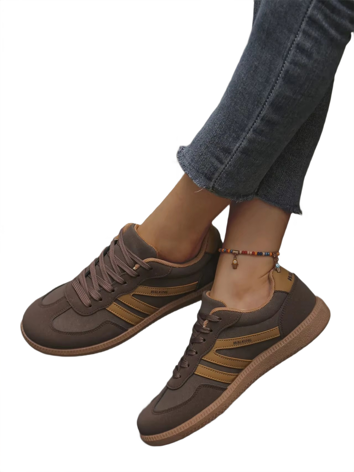 Brookmonts Women’s Casual Sneakers – Lace-Up Mixed Colour PU Leather Shoes