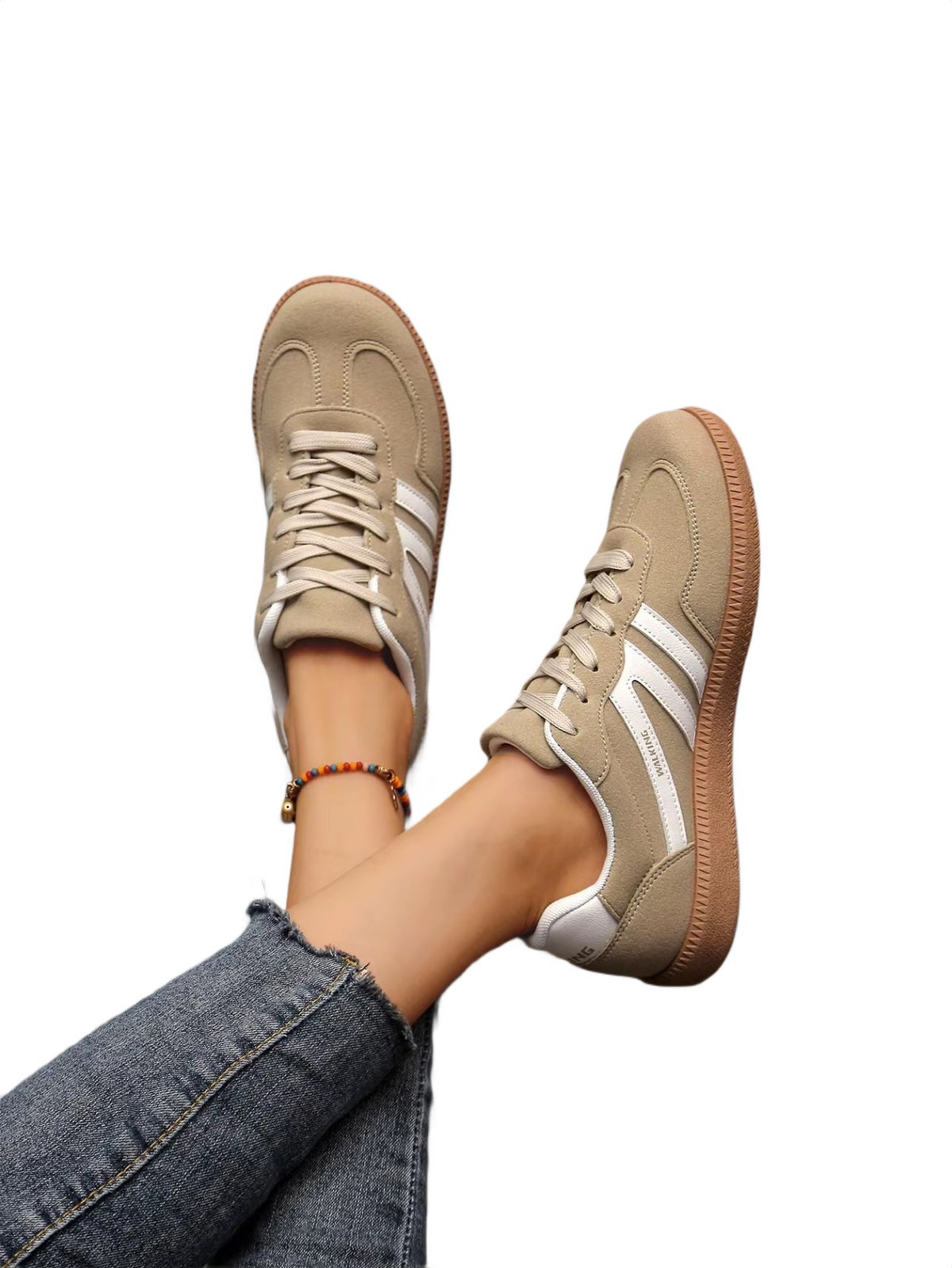 Brookmonts Women’s Casual Sneakers – Lace-Up Mixed Colour PU Leather Shoes