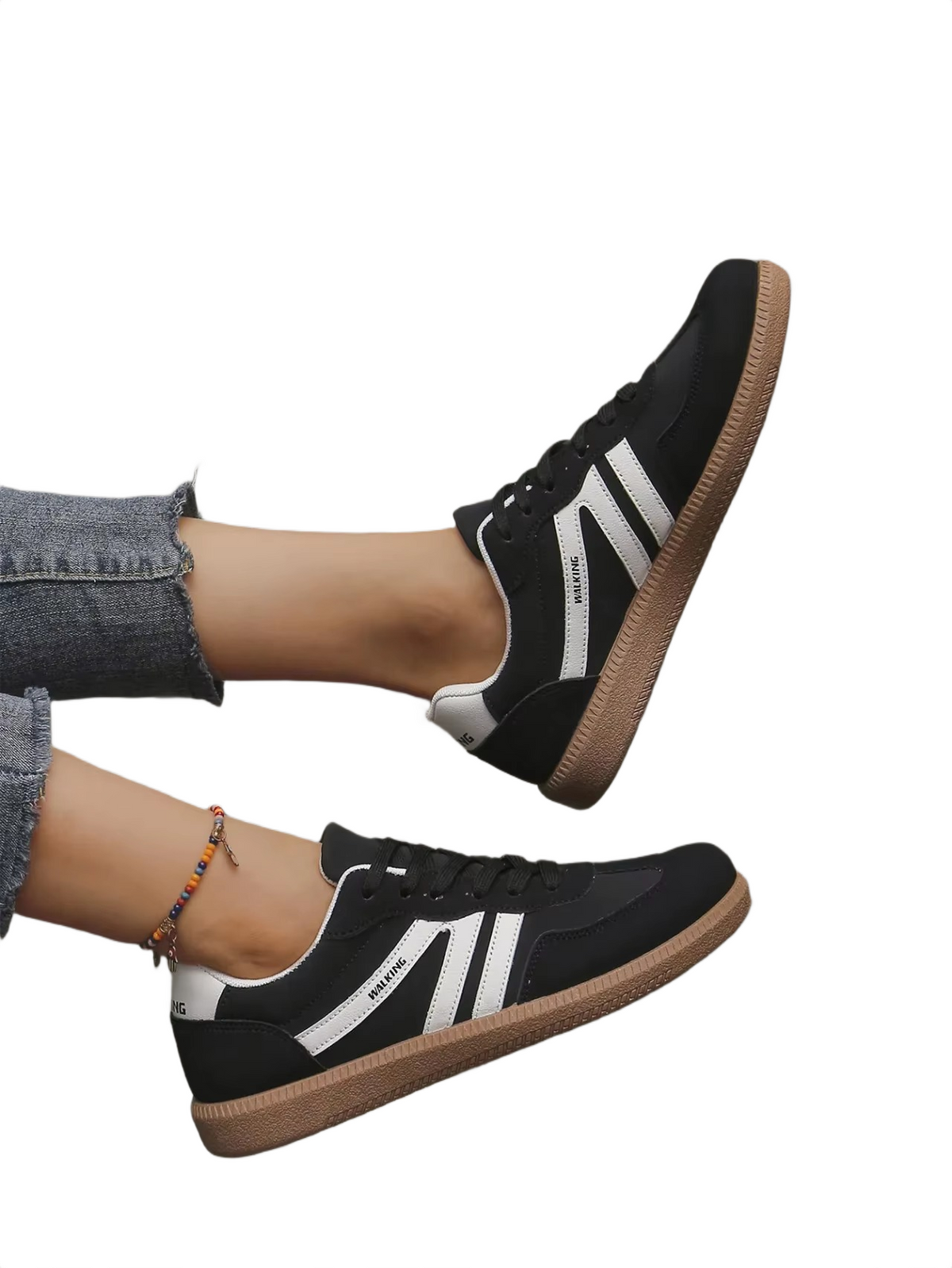 Brookmonts Women’s Casual Sneakers – Lace-Up Mixed Colour PU Leather Shoes