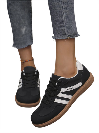 Brookmonts Women’s Casual Sneakers – Lace-Up Mixed Colour PU Leather Shoes