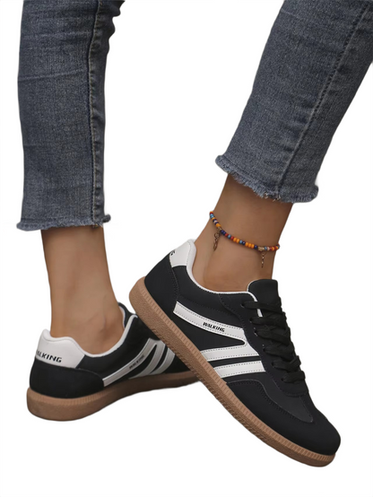 Brookmonts Women’s Casual Sneakers – Lace-Up Mixed Colour PU Leather Shoes