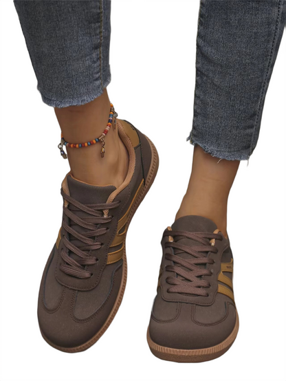 Brookmonts Women’s Casual Sneakers – Lace-Up Mixed Colour PU Leather Shoes