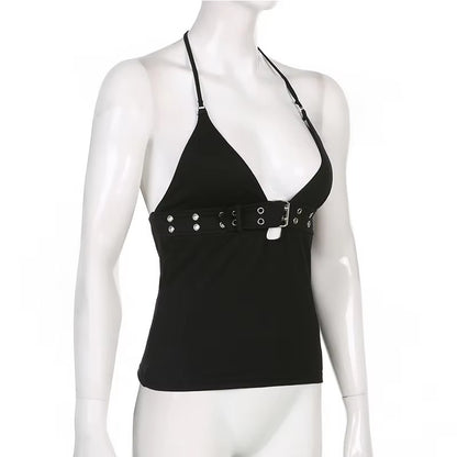 Brookmonts Women’s Crop Top – Backless Lace Up Stretch Camisole