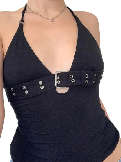 Brookmonts Women’s Crop Top – Backless Lace Up Stretch Camisole