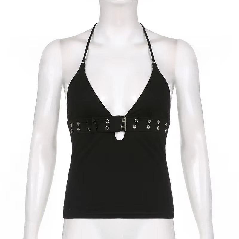 Brookmonts Women’s Crop Top – Backless Lace Up Stretch Camisole