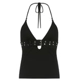 Brookmonts Women’s Crop Top – Backless Lace Up Stretch Camisole