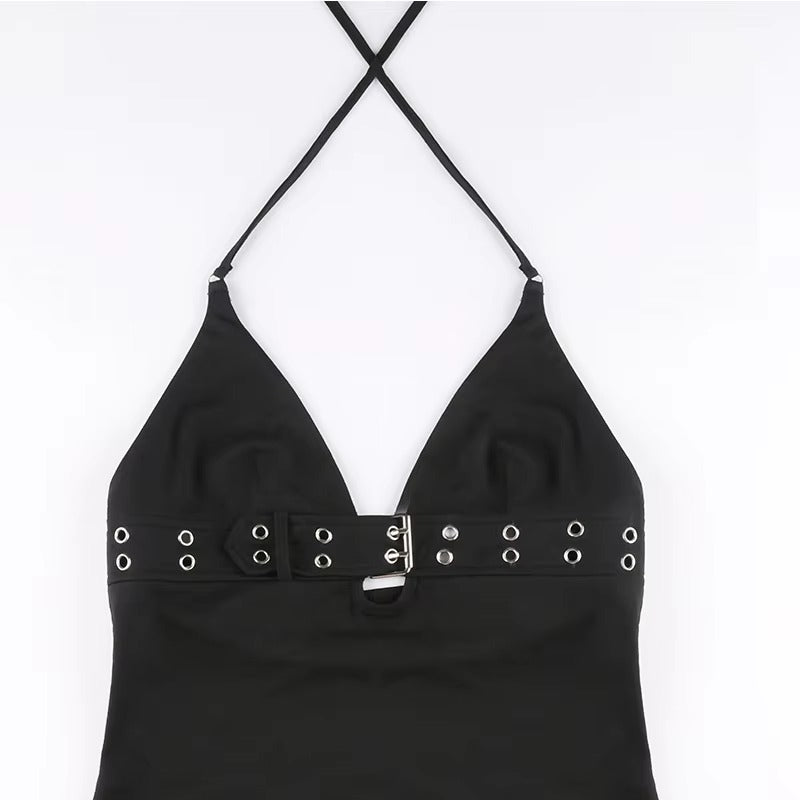 Brookmonts Women’s Crop Top – Backless Lace Up Stretch Camisole