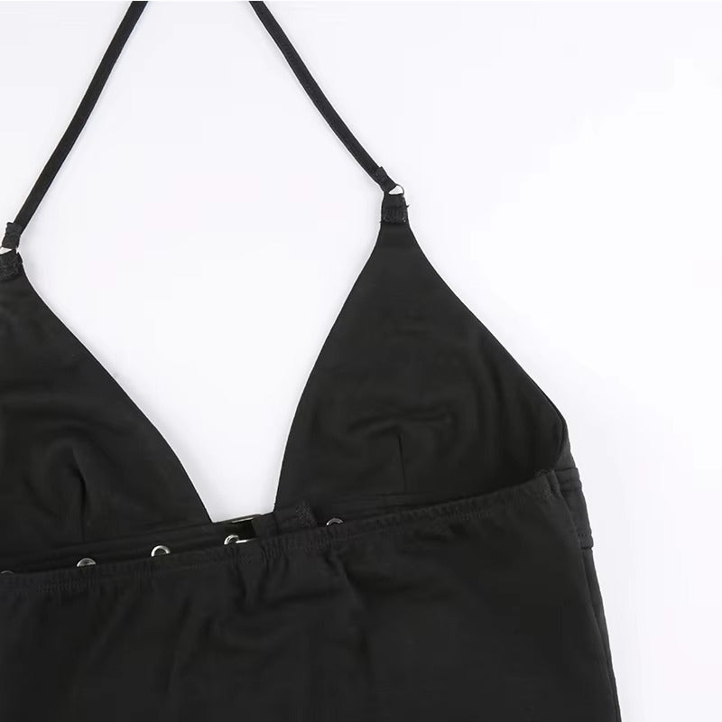 Brookmonts Women’s Crop Top – Backless Lace Up Stretch Camisole