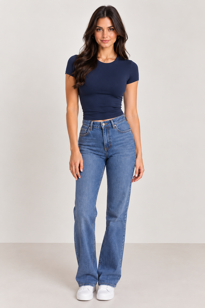 Brookmonts Women’s Crop Top – Slim Fit Short Sleeve Crewneck Tee