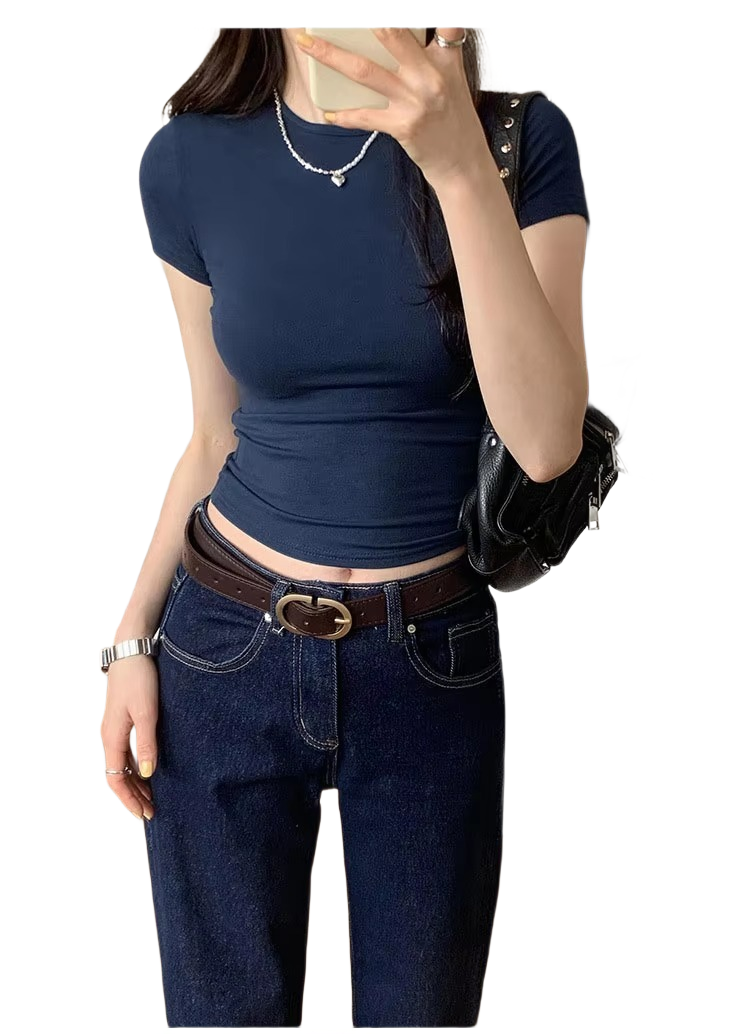 Brookmonts Women’s Crop Top – Slim Fit Short Sleeve Crewneck Tee