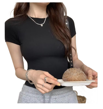 Brookmonts Women’s Crop Top – Slim Fit Short Sleeve Crewneck Tee