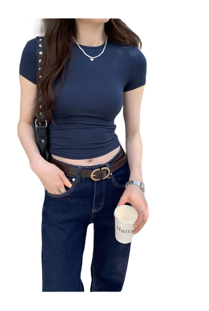Brookmonts Women’s Crop Top – Slim Fit Short Sleeve Crewneck Tee