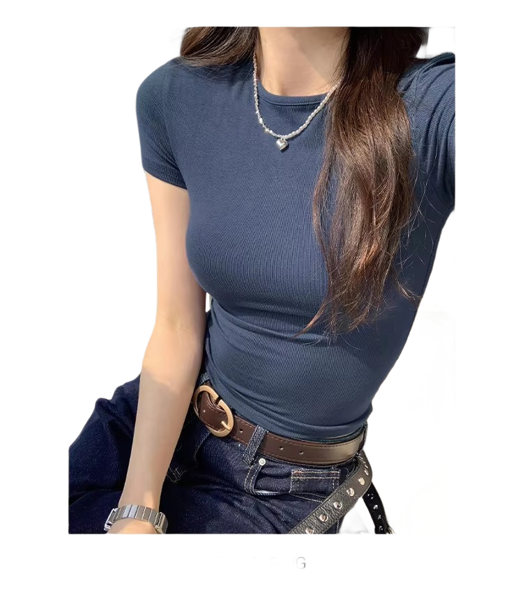 Brookmonts Women’s Crop Top – Slim Fit Short Sleeve Crewneck Tee