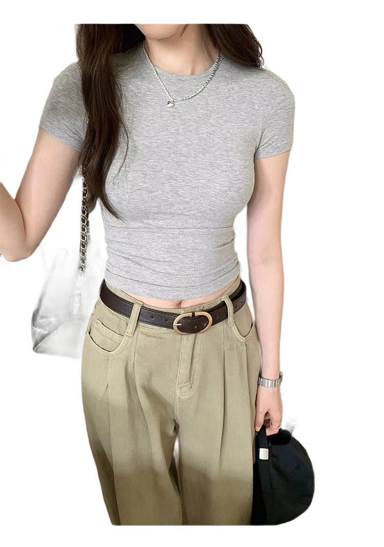 Brookmonts Women’s Crop Top – Slim Fit Short Sleeve Crewneck Tee