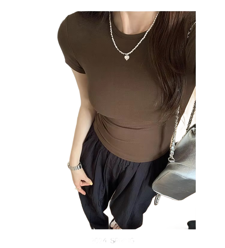 Brookmonts Women’s Crop Top – Slim Fit Short Sleeve Crewneck Tee