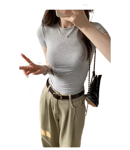 Brookmonts Women’s Crop Top – Slim Fit Short Sleeve Crewneck Tee