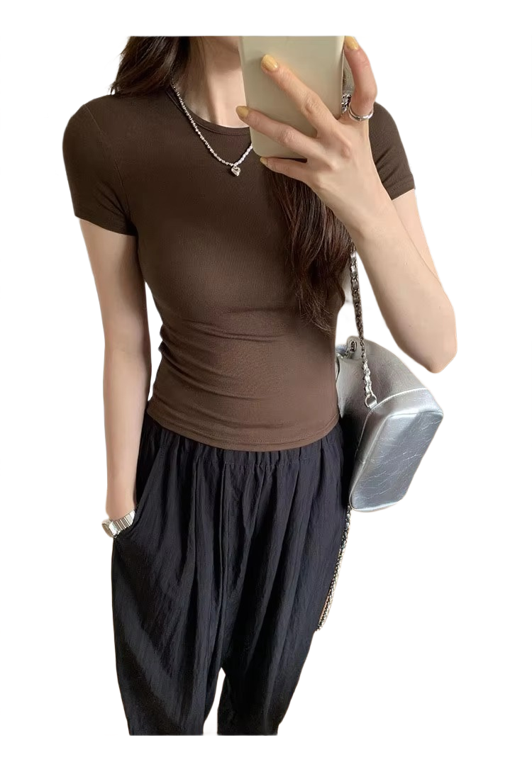 Brookmonts Women’s Crop Top – Slim Fit Short Sleeve Crewneck Tee